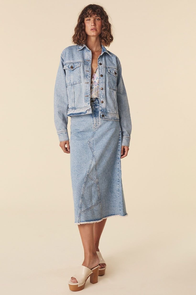Spell Eve Denim Skirt - Sun Washed Blue