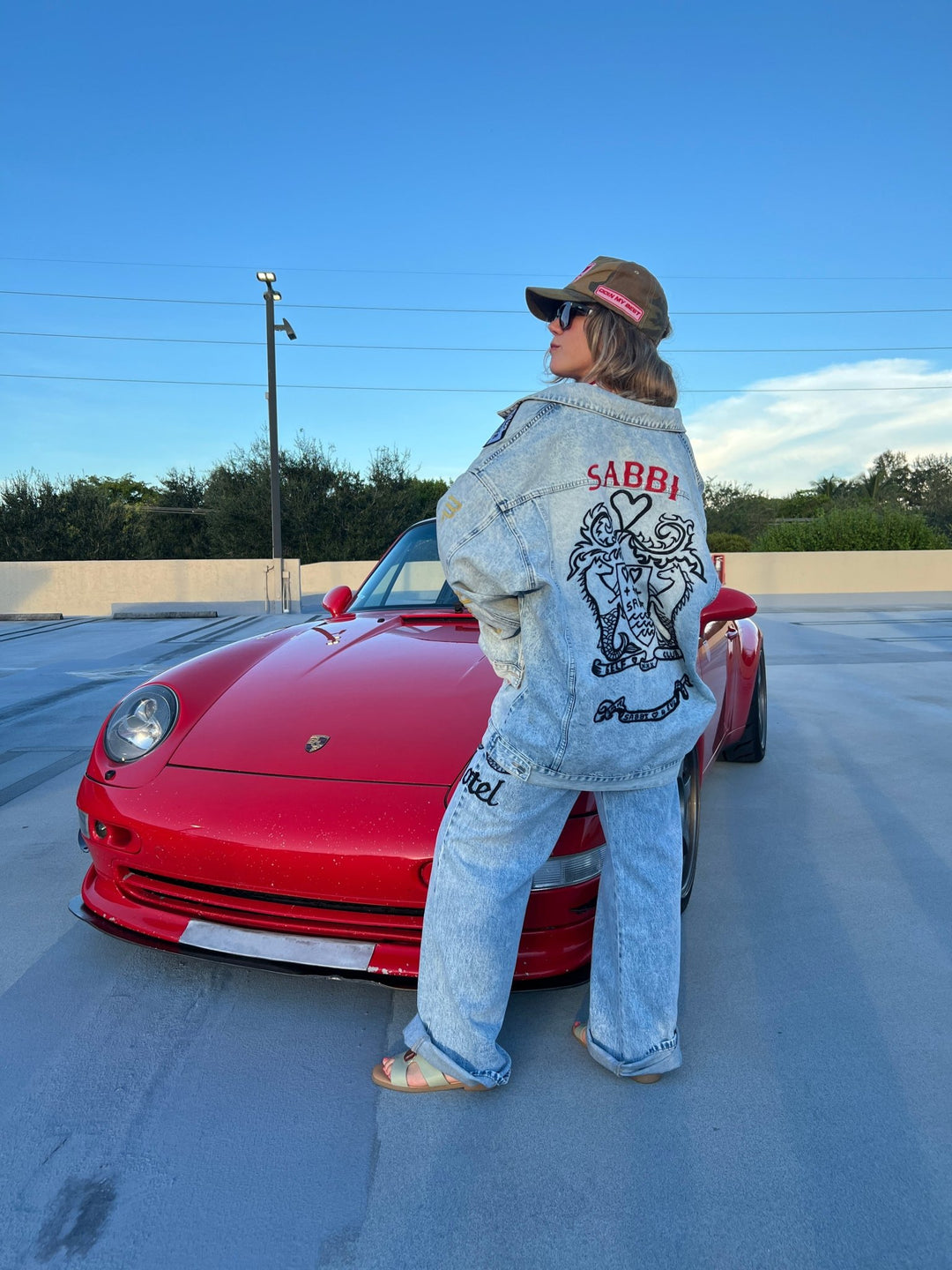 woman wearing sabbi denim jacket and mermaid denim jeans by Sabbi.