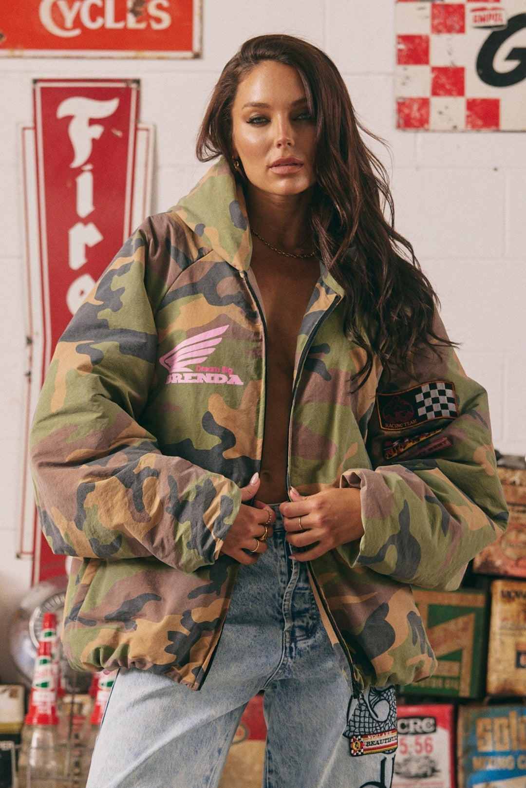 The Be Kind Bomber Jacket - Camo - Meadow Collectivepuffer jacket