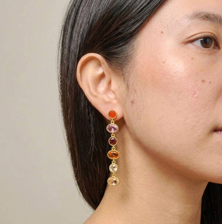 Grecia Earring Gold Plated - Carnelian, Hessonite &amp; Garnet