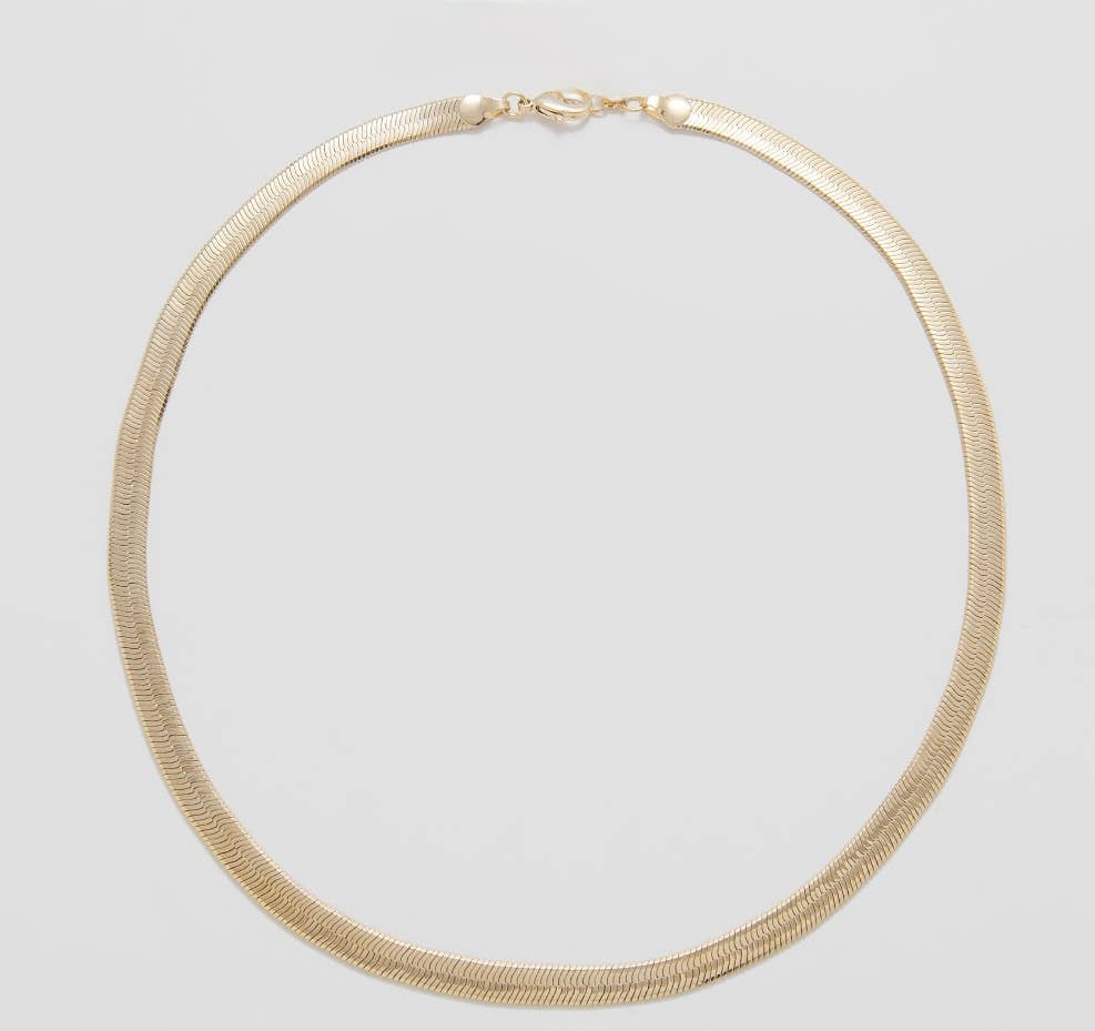 18K Gold Plated Herringbone Necklace | 4mm Sleek Flat Snake Chain - Meadow Collectivenecklace