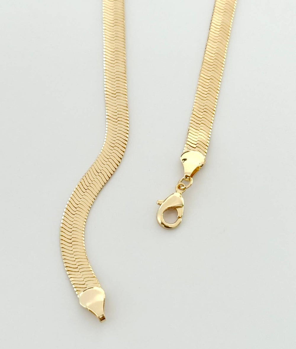 18K Gold Plated Herringbone Necklace | 4mm Sleek Flat Snake Chain - Meadow Collectivenecklace