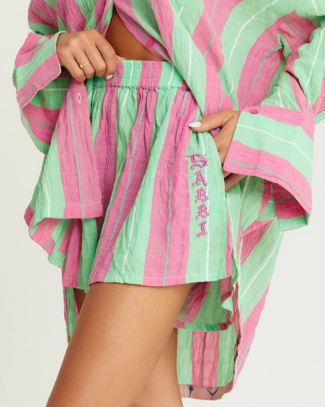 Sabbi Boxer Short Pop Stripe Green and Pink