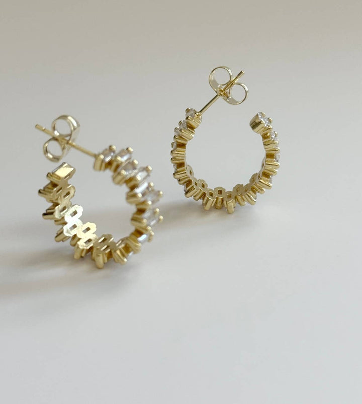 Lalus Baguette CZ Hoop Earrings – 14k Gold Filled