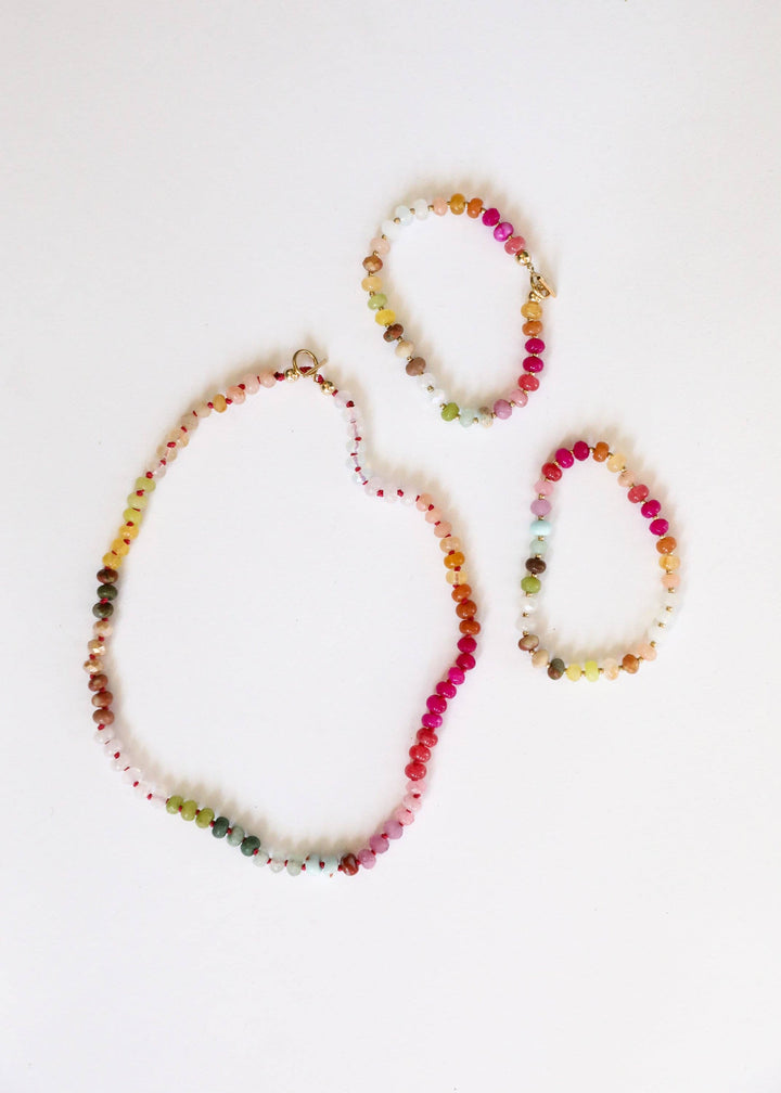 Sandbar gemstone necklace shown with matching bracelets