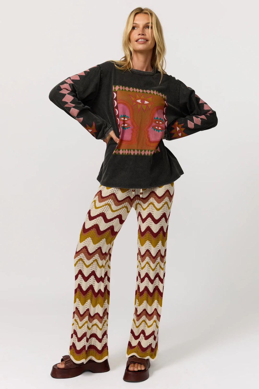 Nine Lives Bazaar Luna Rose Long Sleeve Tee- Onyx