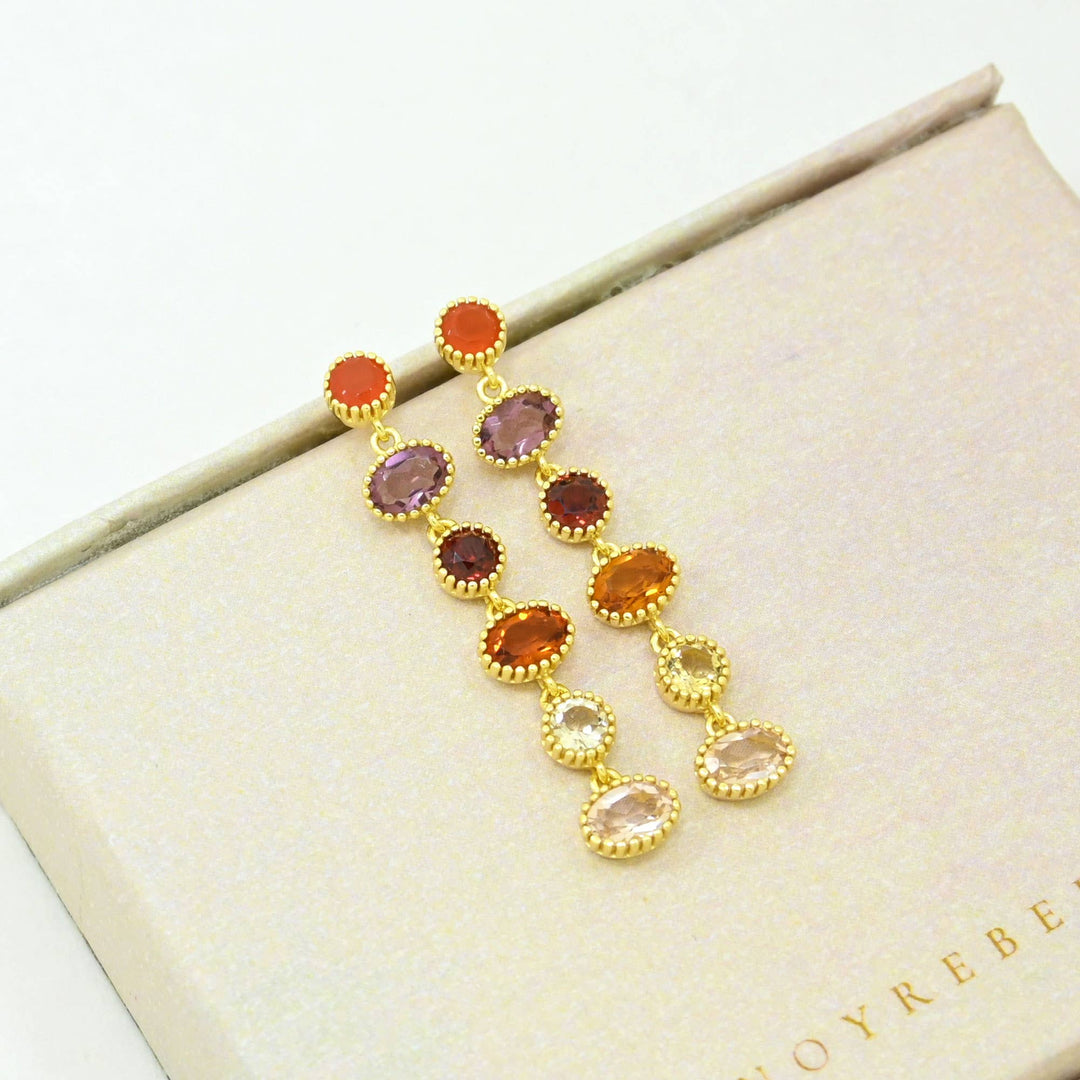 Grecia Earring Gold Plated - Carnelian, Hessonite &amp; Garnet