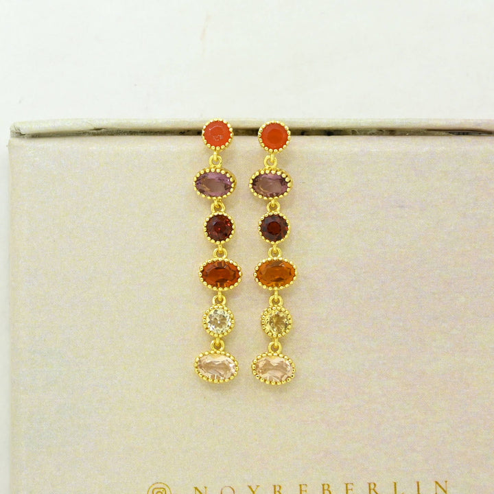 Grecia Earring Gold Plated - Carnelian, Hessonite &amp; Garnet
