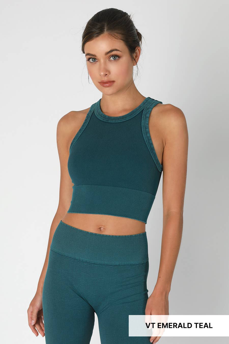 Vintage Ribbed High Neck Crop Top - Four Colors