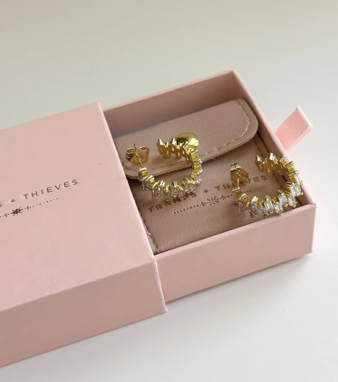 Lalus Baguette CZ Hoop Earrings – 14k Gold Filled