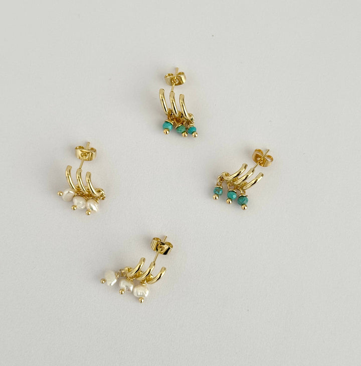 Zelie 14K Gold Filled Triple Stud Earrings – Turquoise & Pearl