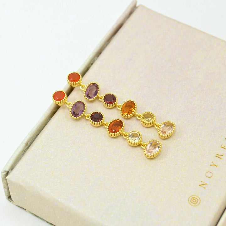 Grecia Earring Gold Plated - Carnelian, Hessonite &amp; Garnet