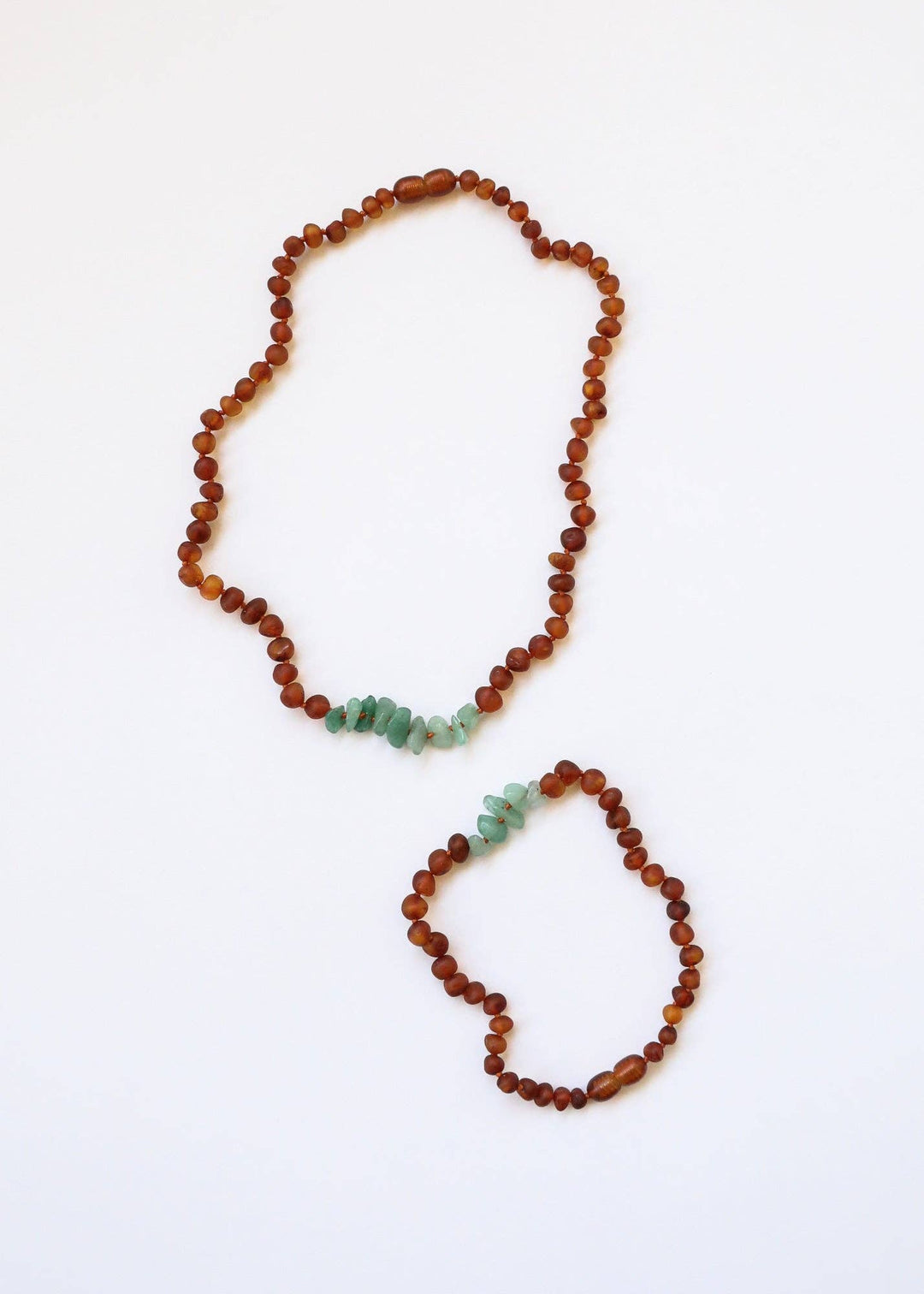 Raw Cognac Baltic Amber + Raw Aventurine || Baby Necklace