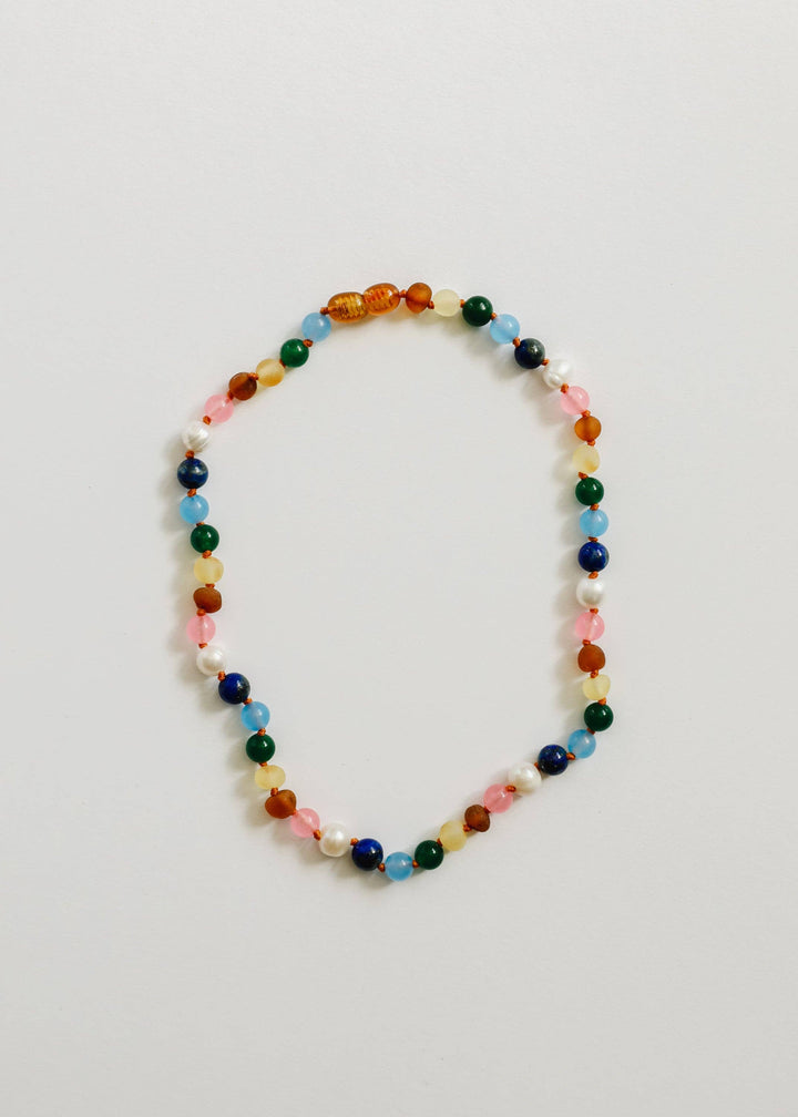 Raw Baltic Amber and Pearl Necklace + Sweet Pink Gemstones