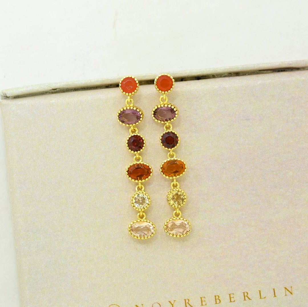 Grecia Earring Gold Plated - Carnelian, Hessonite &amp; Garnet