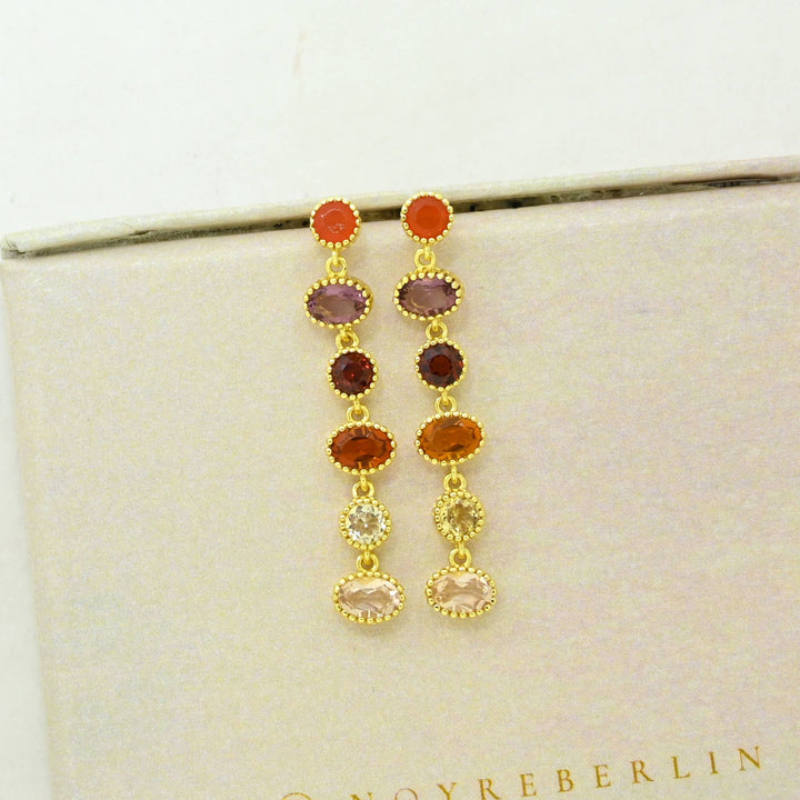 Grecia Earring Gold Plated - Carnelian, Hessonite &amp; Garnet