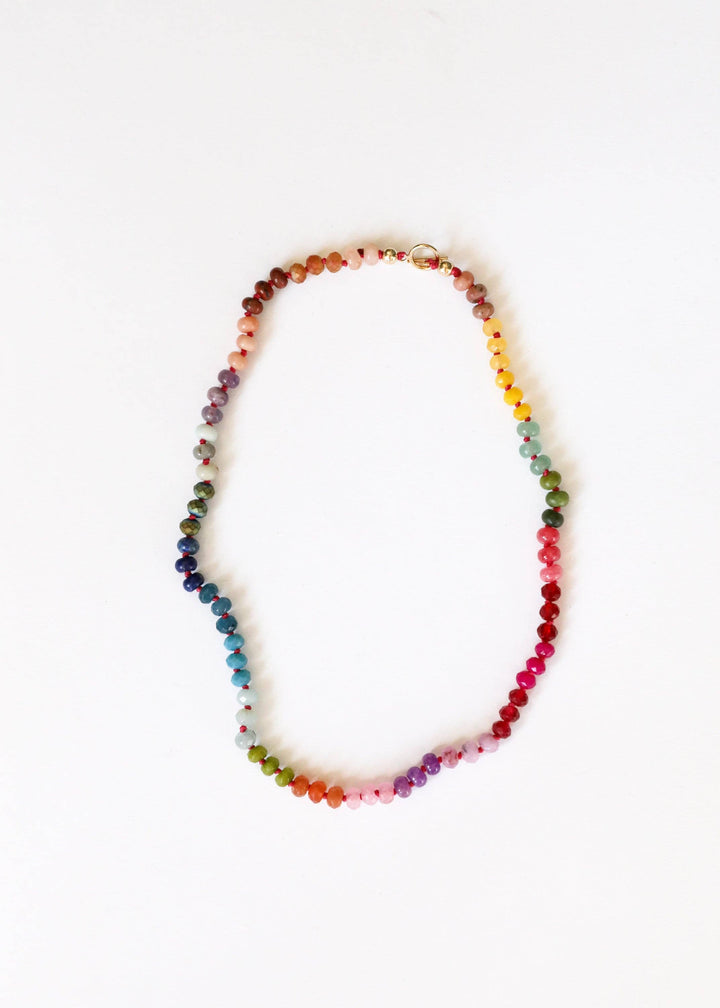 Gold Rush multicolor gemstone necklace laid flat
