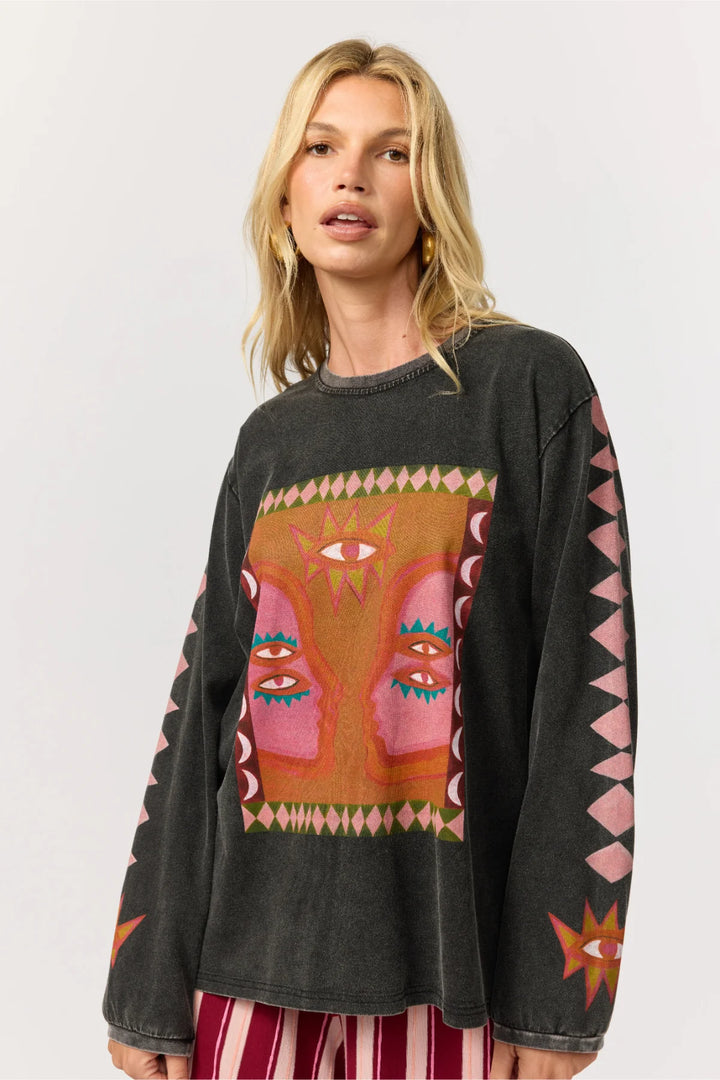 Nine Lives Bazaar Luna Rose Long Sleeve Tee- Onyx