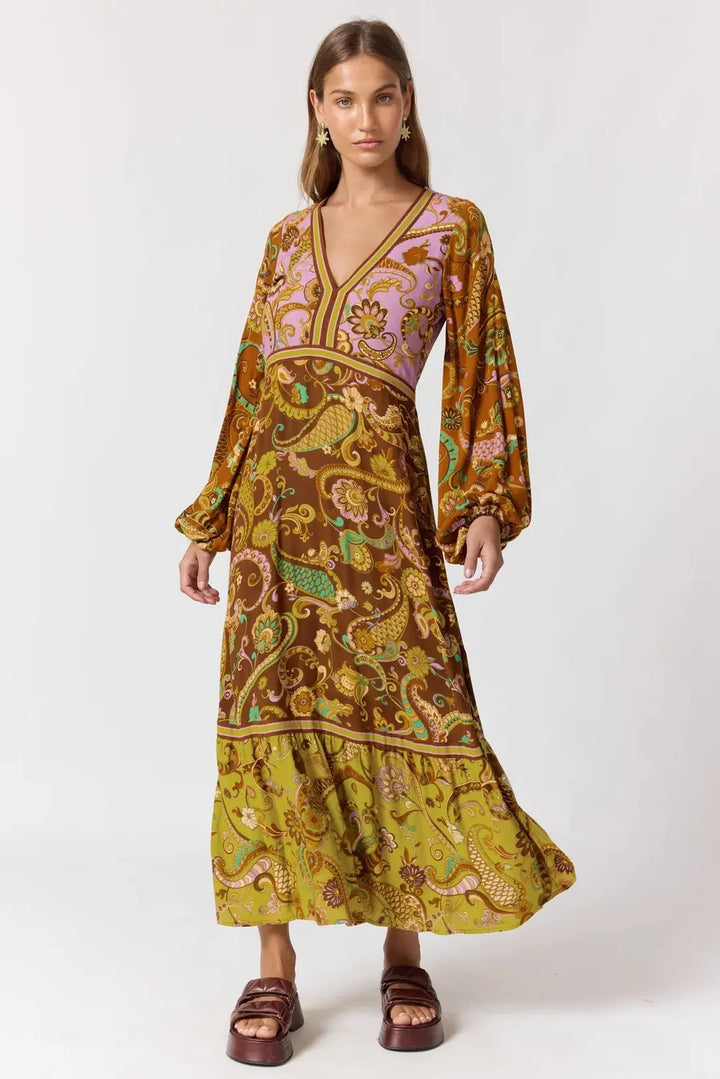 Nine Lives Bazaar Maple Maxi Dress- Mulberry