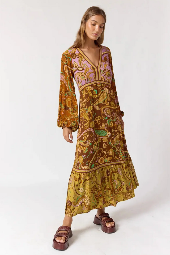 Nine Lives Bazaar Maple Maxi Dress- Mulberry