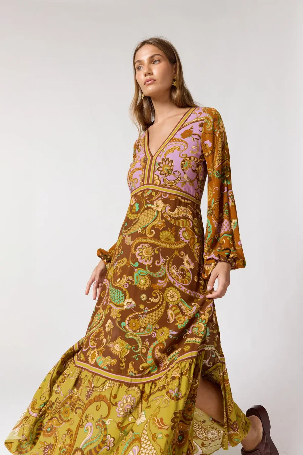 Nine Lives Bazaar Maple Maxi Dress- Mulberry