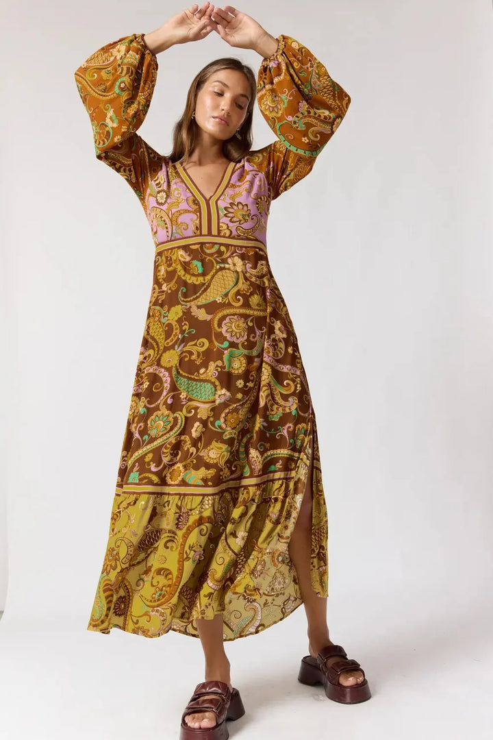 Nine Lives Bazaar Maple Maxi Dress- Mulberry