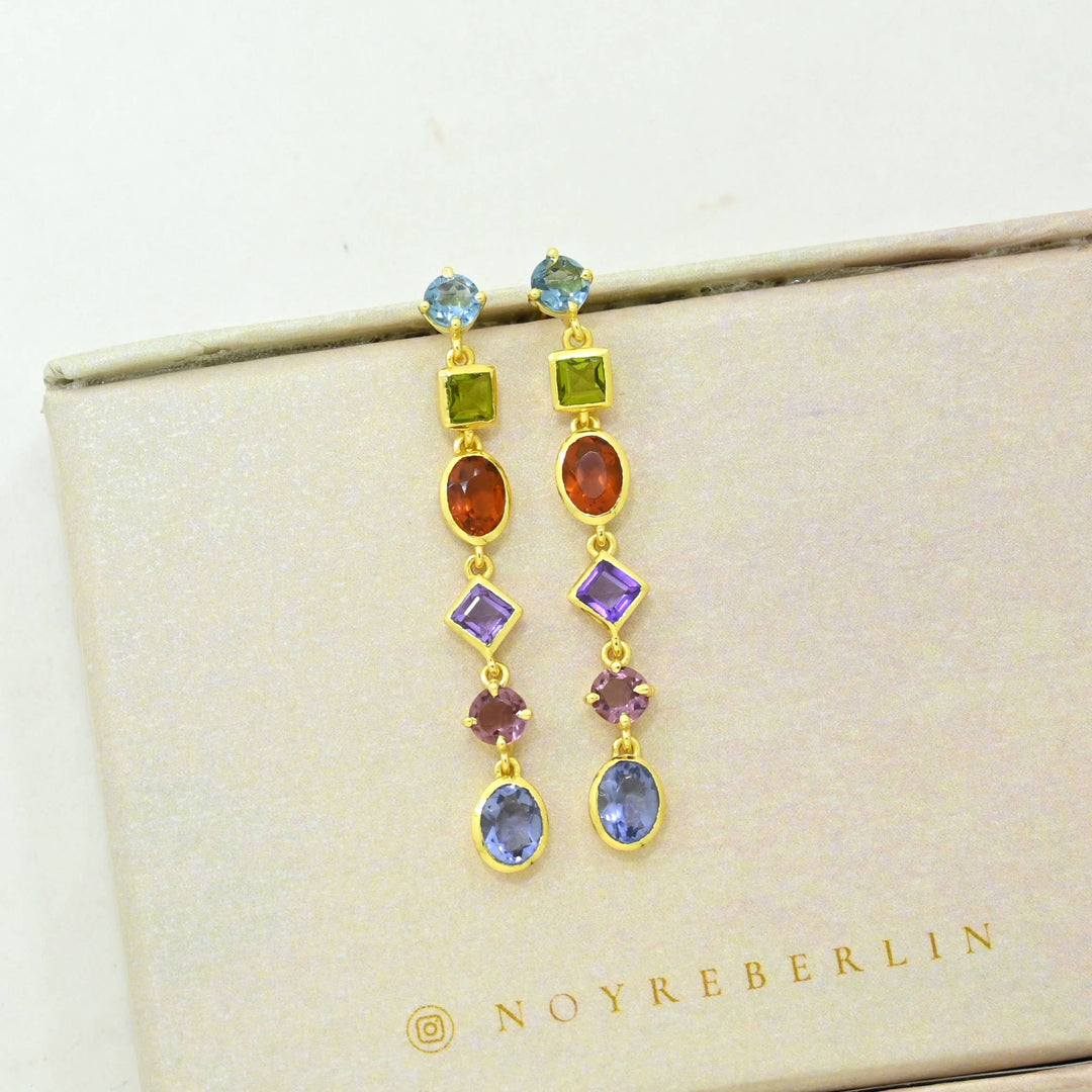 Emilia Earring Gold Plated - Multicolor Gemstones
