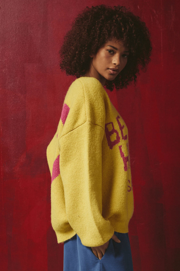 Sabbi Be a Kind Human Knit Sweater- Yellow