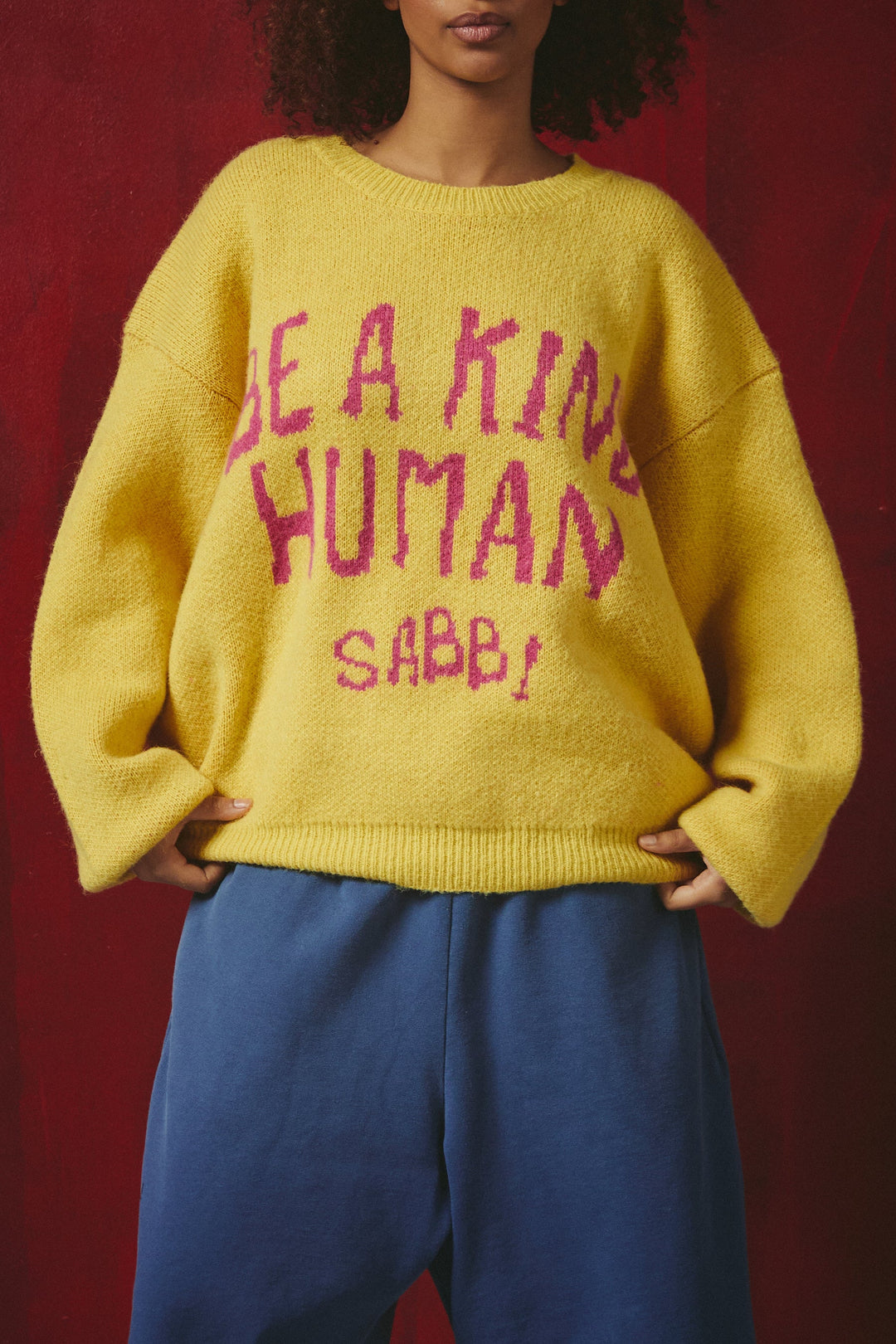 Sabbi Be a Kind Human Knit Sweater- Yellow