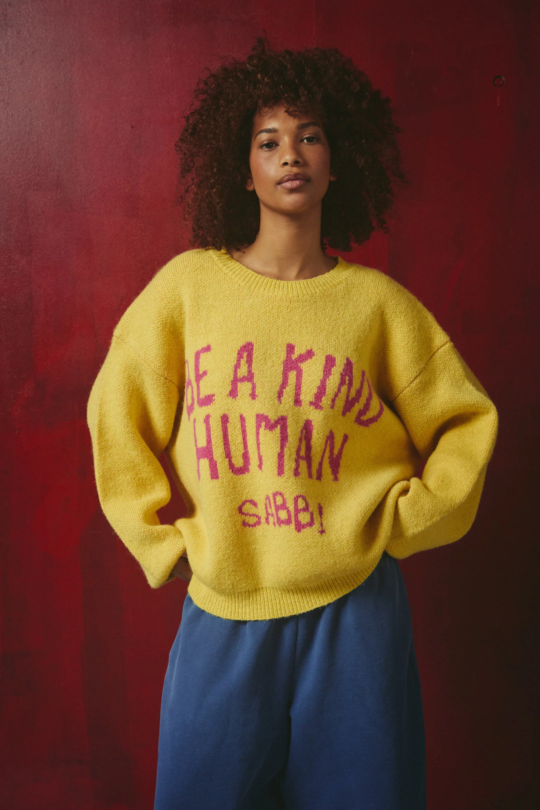 Sabbi Be a Kind Human Knit Sweater- Yellow