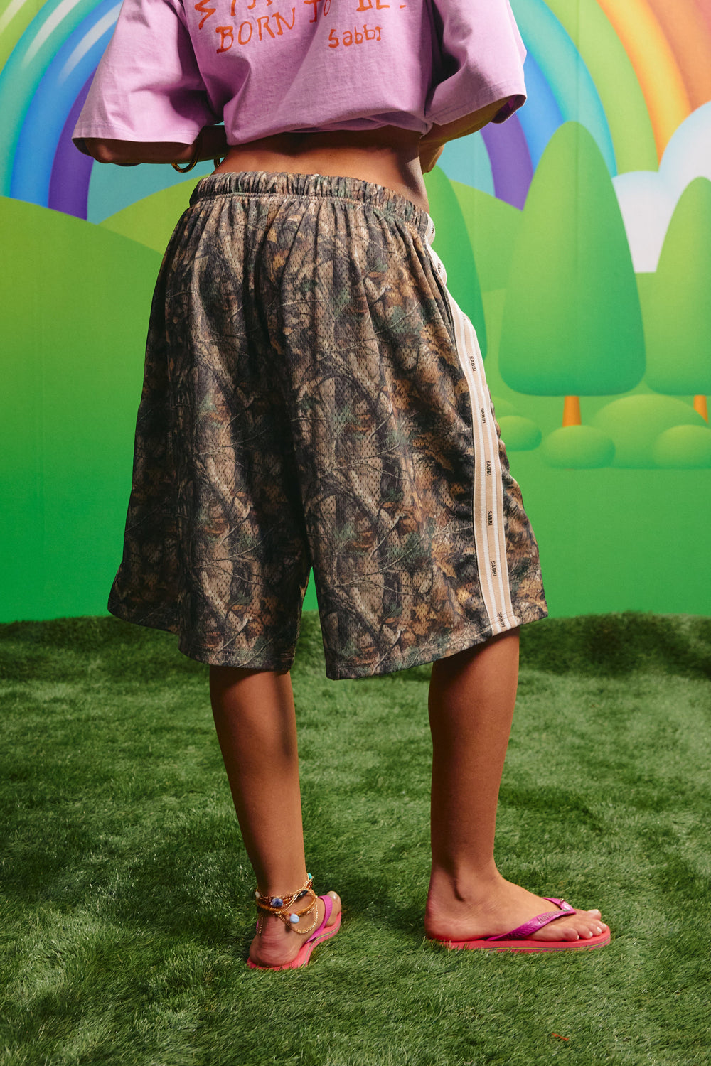 Back view of the Camo Mesh Jort Shorts