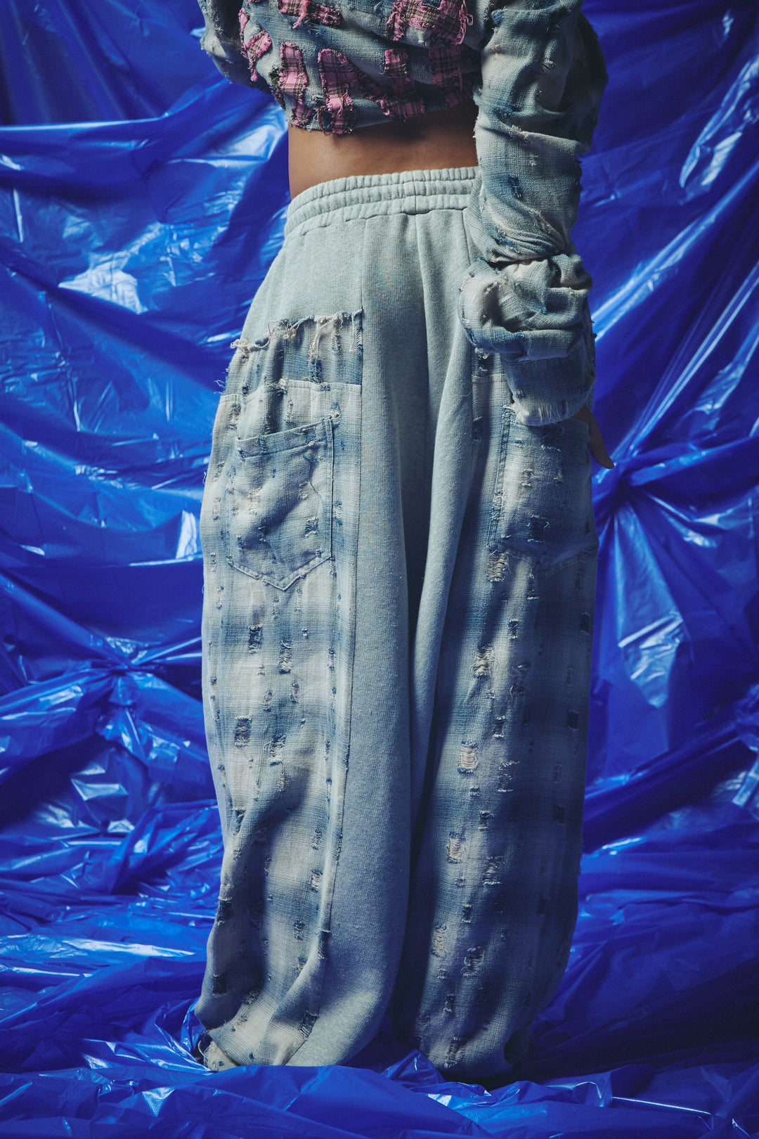 Sabbi Check Mate Wide Leg Trackies - Blue