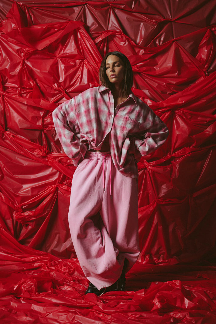 Sabbi Check Mate Wide Leg Trackies - Pink
