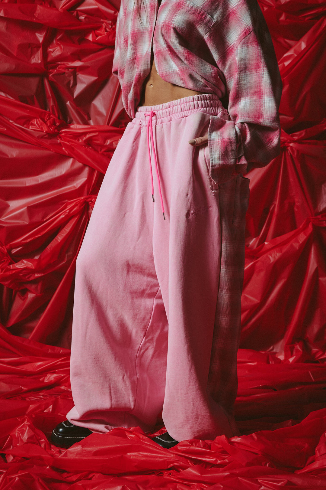 Sabbi Check Mate Wide Leg Trackies - Pink