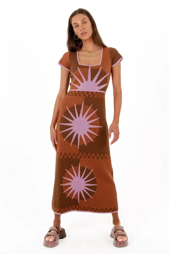 Nine Lives Bazaar Charlie Midi Dress- Cocoa
