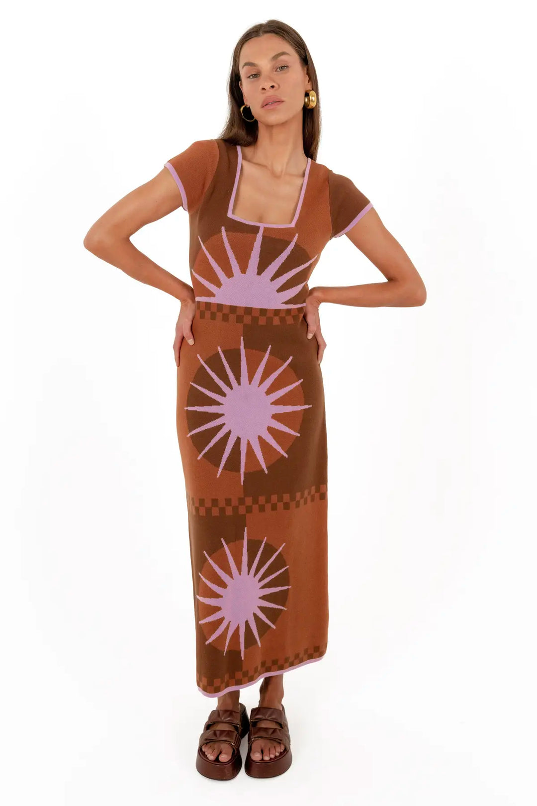 Nine Lives Bazaar Charlie Midi Dress- Cocoa