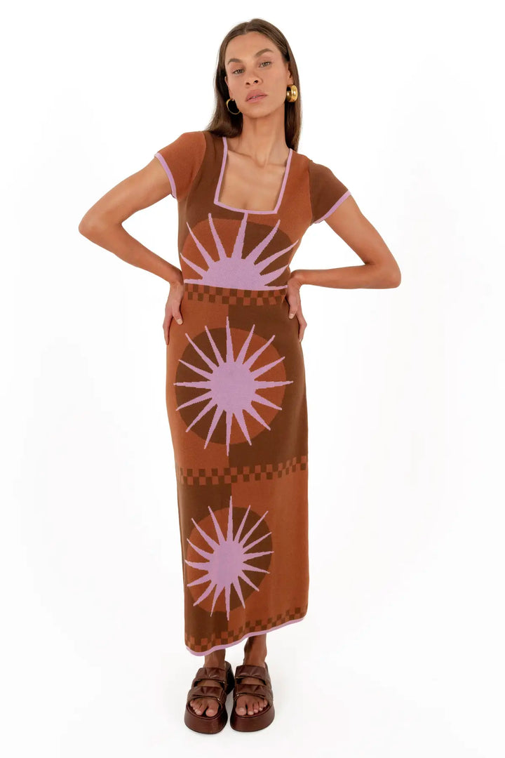 Nine Lives Bazaar Charlie Midi Dress- Cocoa