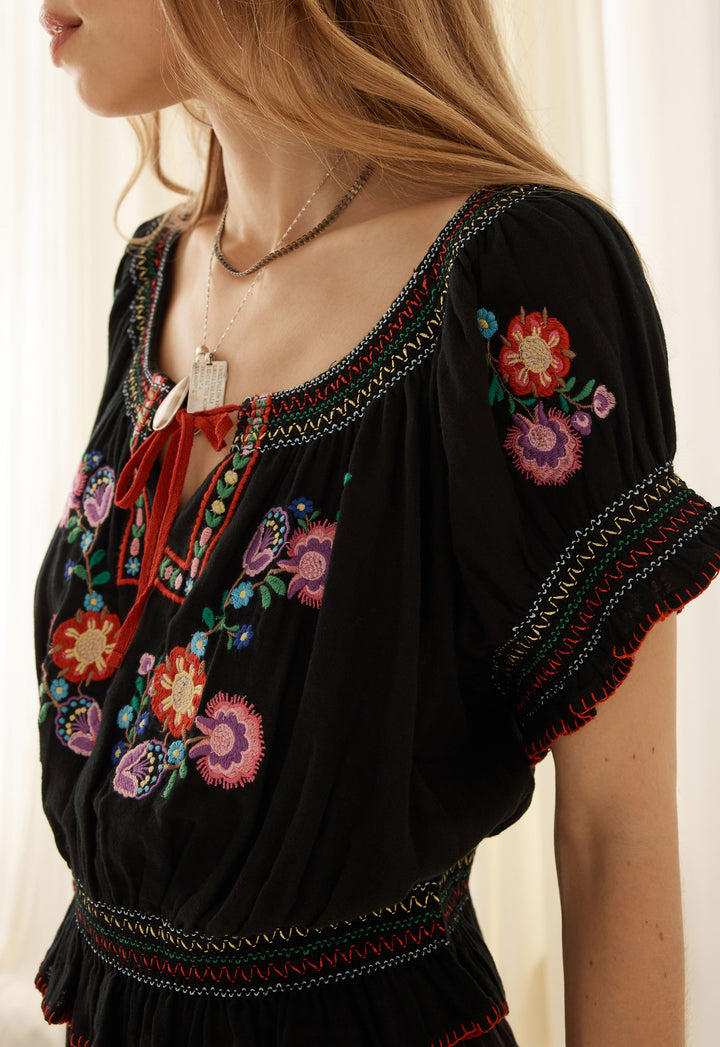 Spell Feliz Crop Blouse- Woodland Black