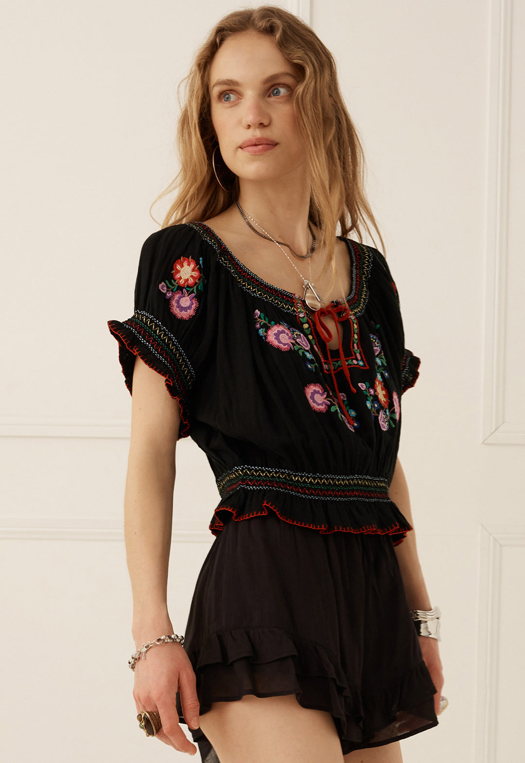 Spell Feliz Crop Blouse- Woodland Black