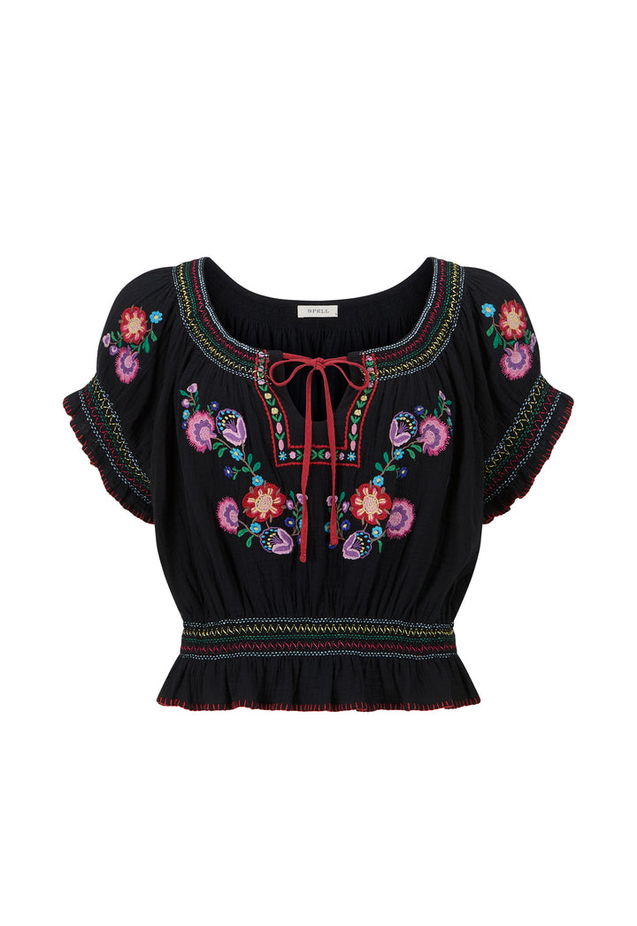 Spell Feliz Crop Blouse- Woodland Black