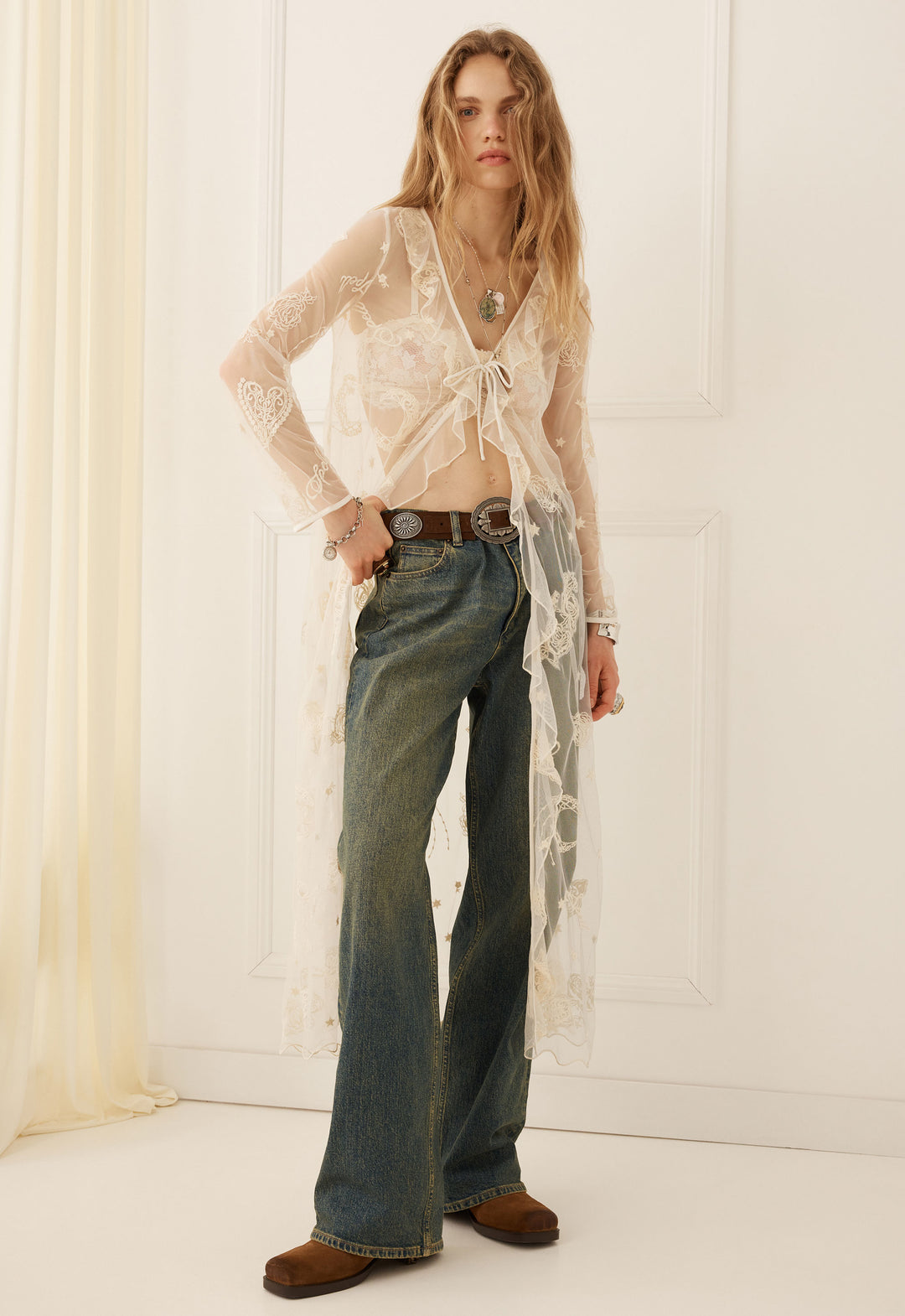 Spell Mooncharm Mesh Duster- Vintage cream