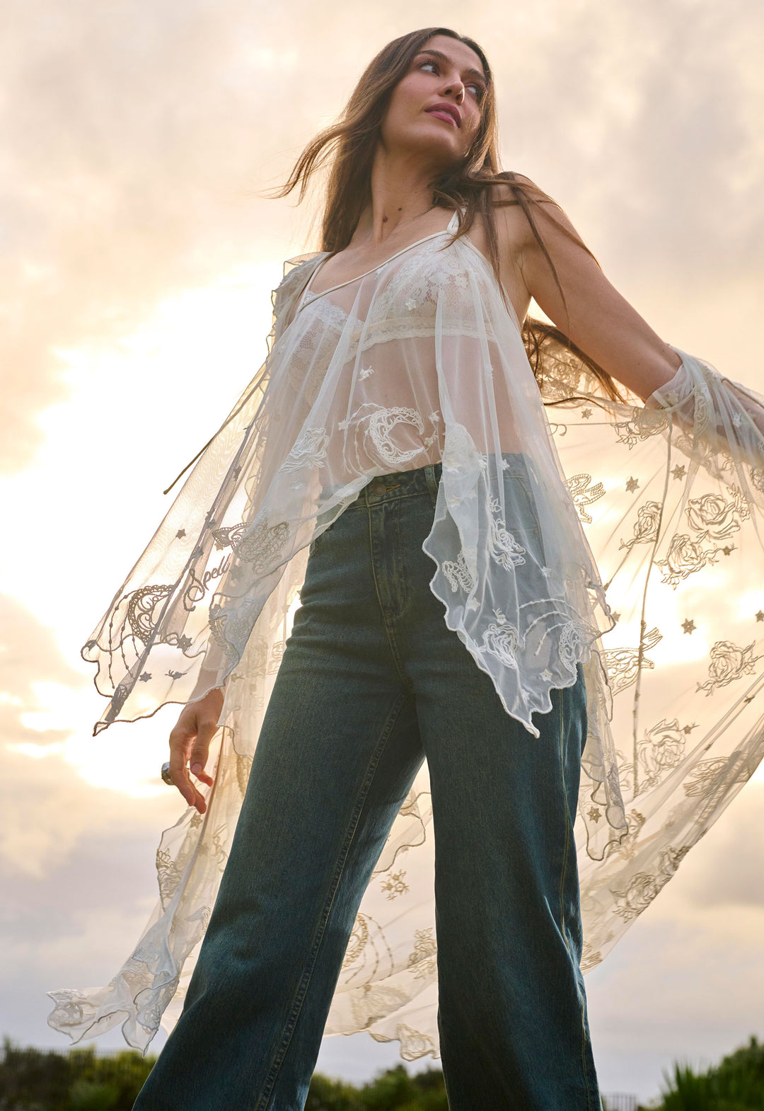 Spell Mooncharm Mesh Duster- Vintage cream