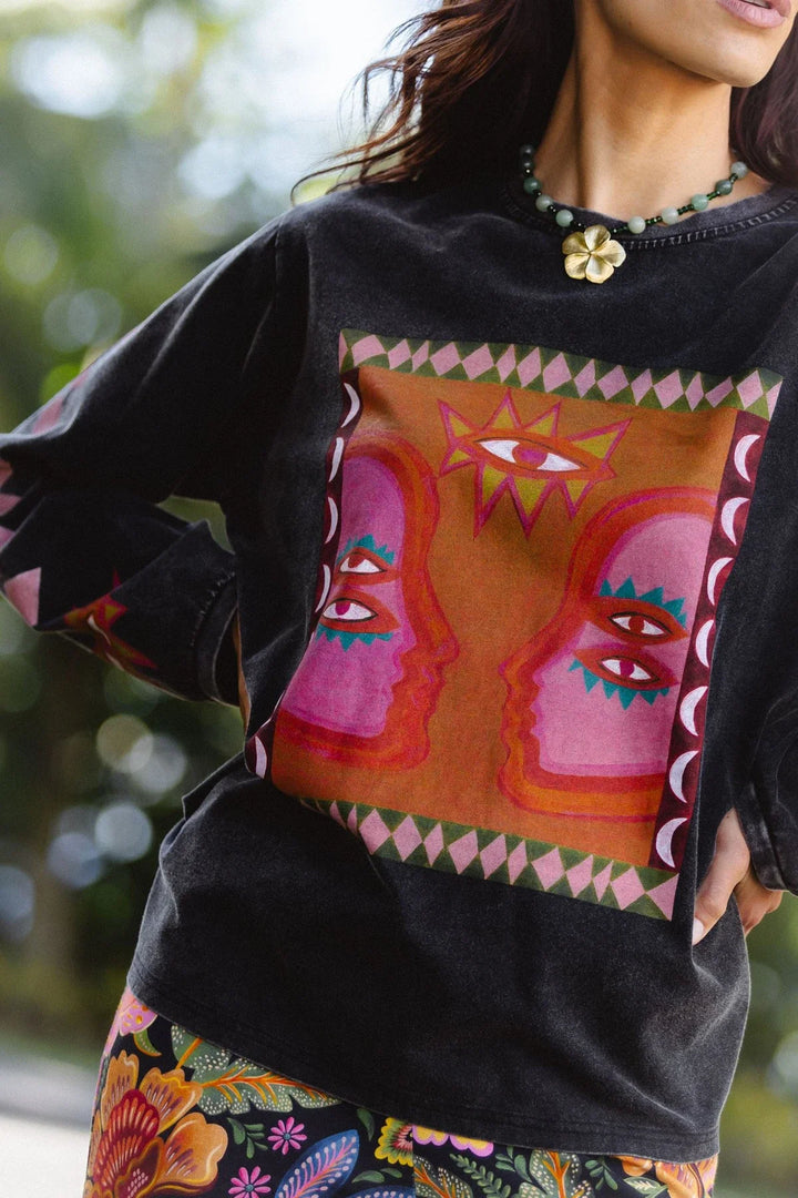 Nine Lives Bazaar Luna Rose Long Sleeve Tee- Onyx