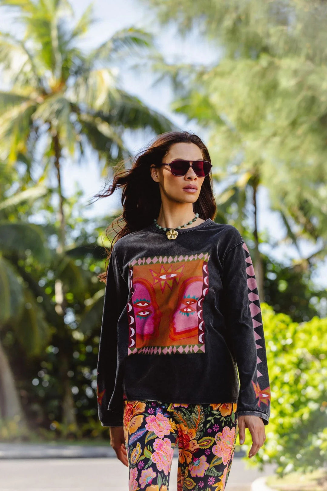 Nine Lives Bazaar Luna Rose Long Sleeve Tee- Onyx