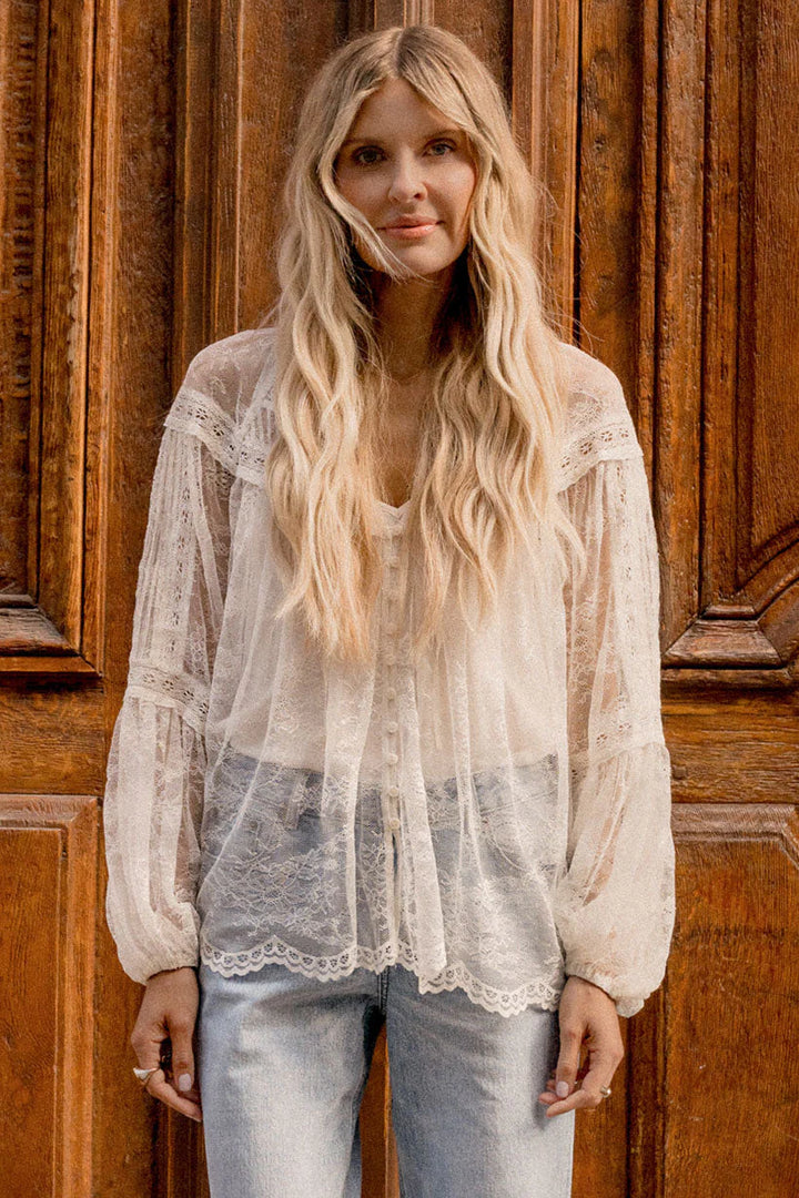 Spell Teodora Lace Blouse Sea Salt