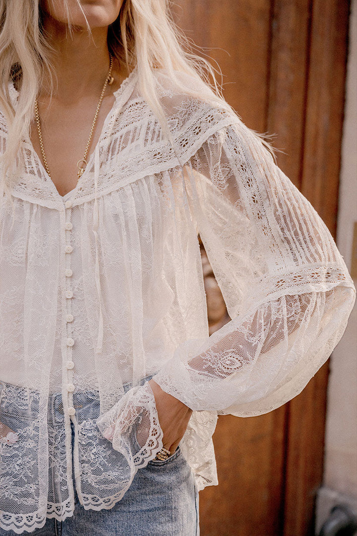 Spell Teodora Lace Blouse Sea Salt