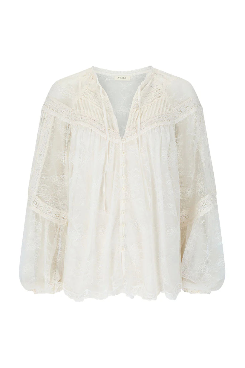 Spell Teodora Lace Blouse Sea Salt