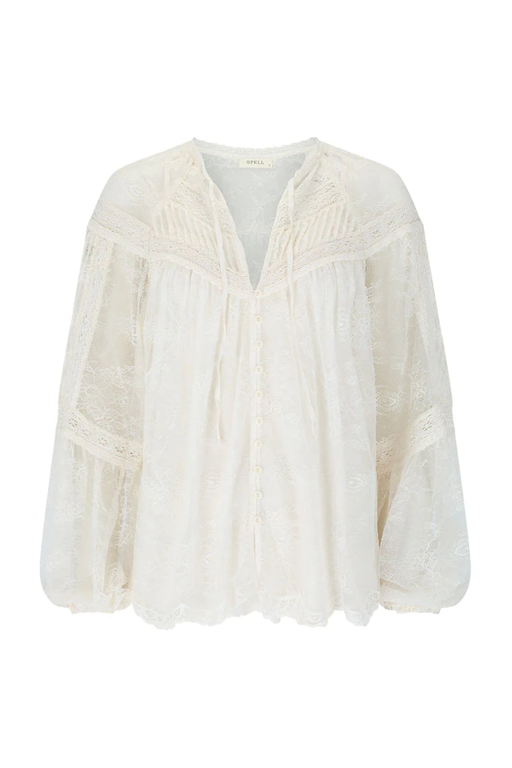 Spell Teodora Lace Blouse Sea Salt