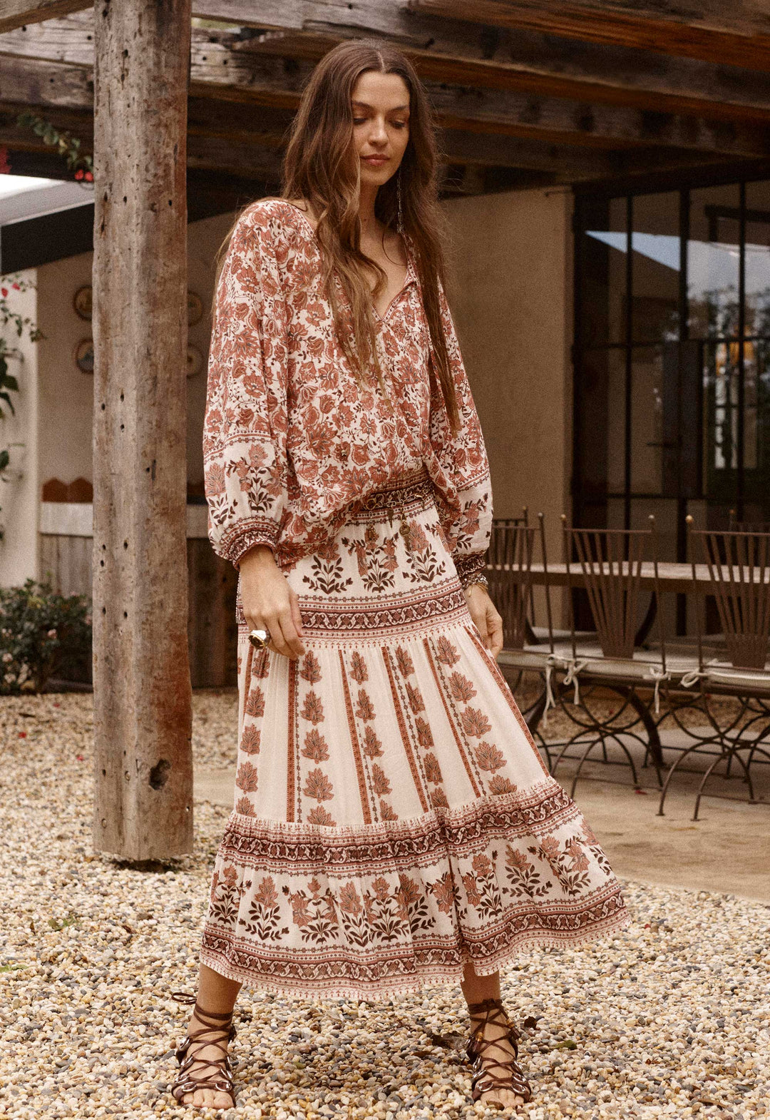 Spell Petalwood Midi Skirt- Dusty Rose