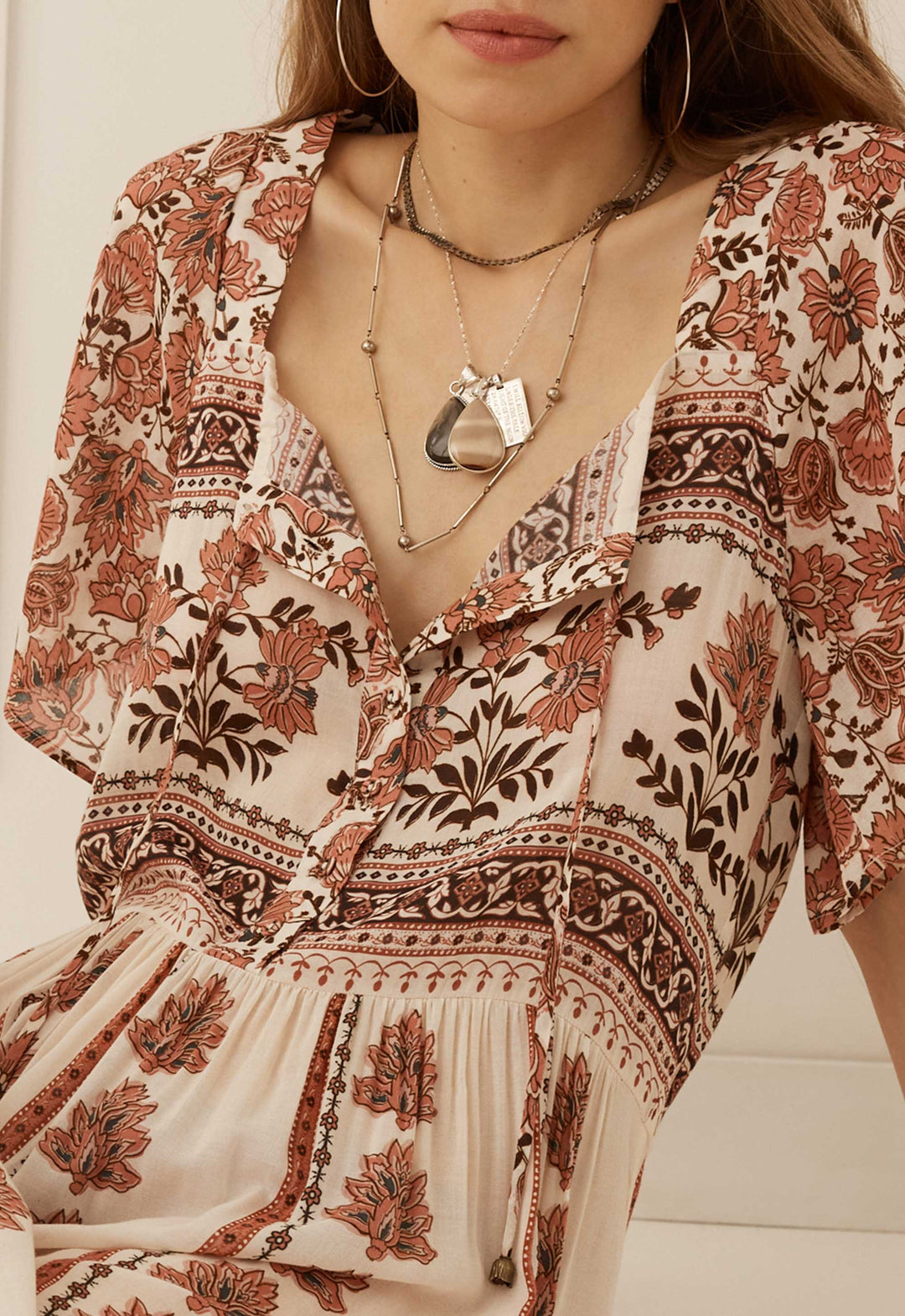 Spell Petalwood Short Sleeve Maxi- Dusty Rose